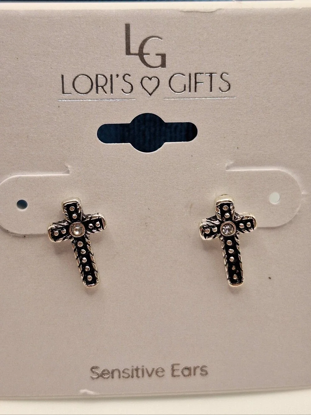 Lori's Gifts Silver Cross Stud Earrings